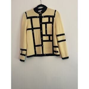 JSS Woman’s Knit Ware Blazer/ Jacket Sz S Yellow / Black strips Wool blend USA